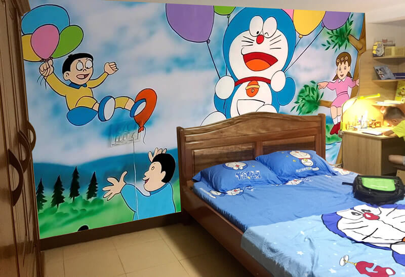 Vẽ tranh tường Mỹ Thuật Sen Việt 7 ý tưởng trang trí phòng doraemon độc đáo dễ thương và đáng yêu 8 trang trí phòng Doremon độc đáo dễ thương + đáng yêu