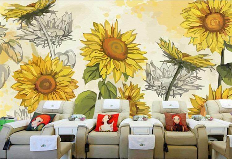 Custom Photo Wallpaper 3D Sunflowers Pastoral Scenery Wall Painting Living Room TV Sofa Backdrop Wall Home.jpg q50 vẽ tranh tường Mỹ Thuật Sen Việt