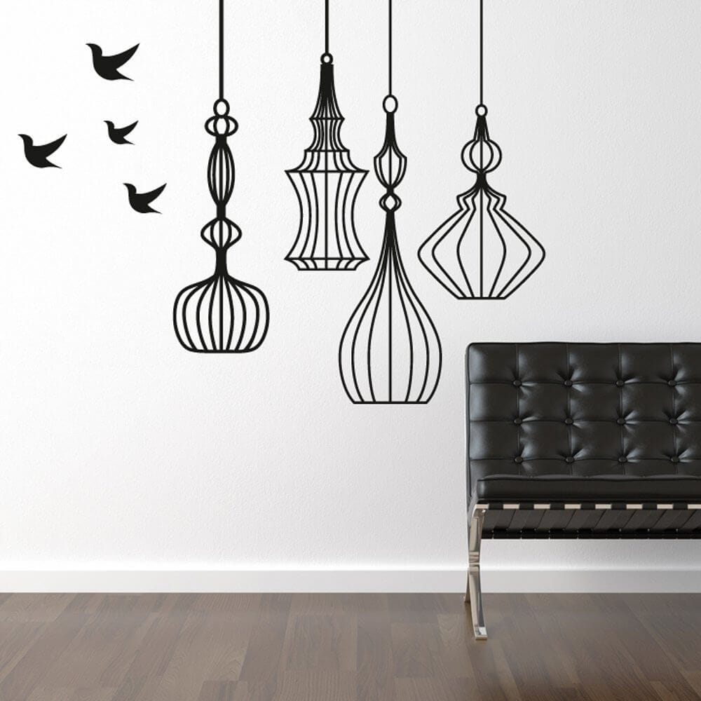 hanging birdcage wall sticker p124 1389 image vẽ tranh tường Mỹ Thuật Sen Việt