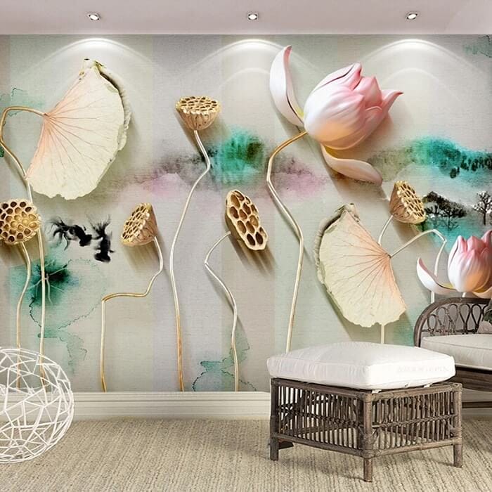 vẽ tranh tường hoa sen