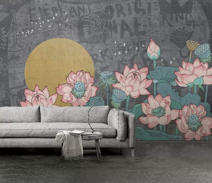 vẽ tranh tường hoa sen