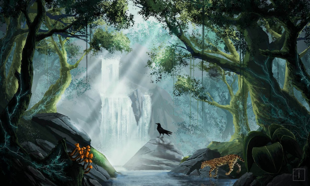 tranh vẽ tường rừng nhiệt đới