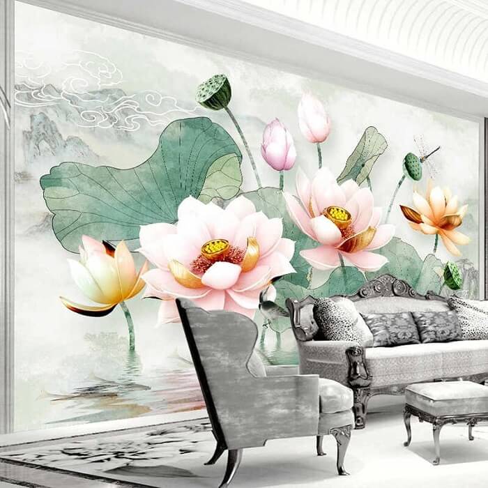 vẽ tranh tường hoa sen