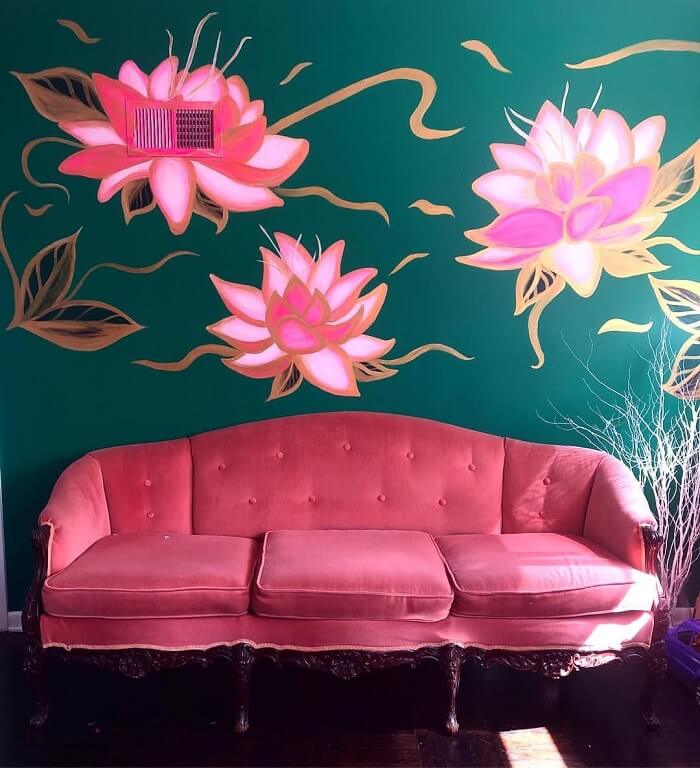 vẽ tranh tường hoa sen