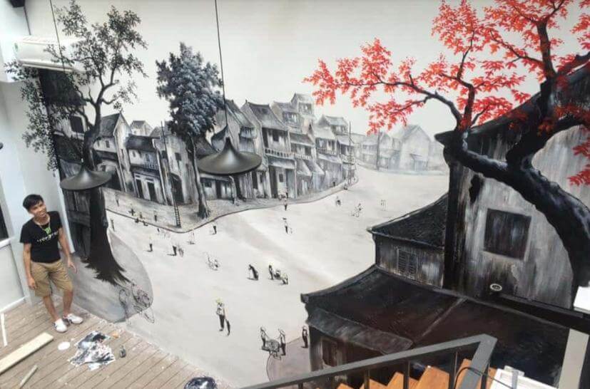 ve tranh tuong quan cafe vẽ tranh tường Mỹ Thuật Sen Việt