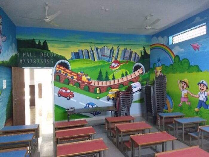 vẽ tranh tường trường tiểu học